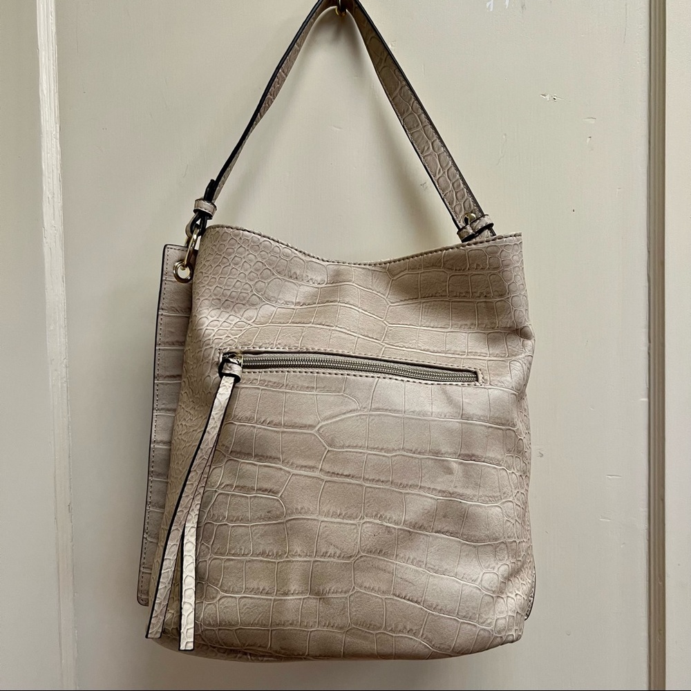 Nicole Miller Faux Leather Snakeskin Large Tote Beige